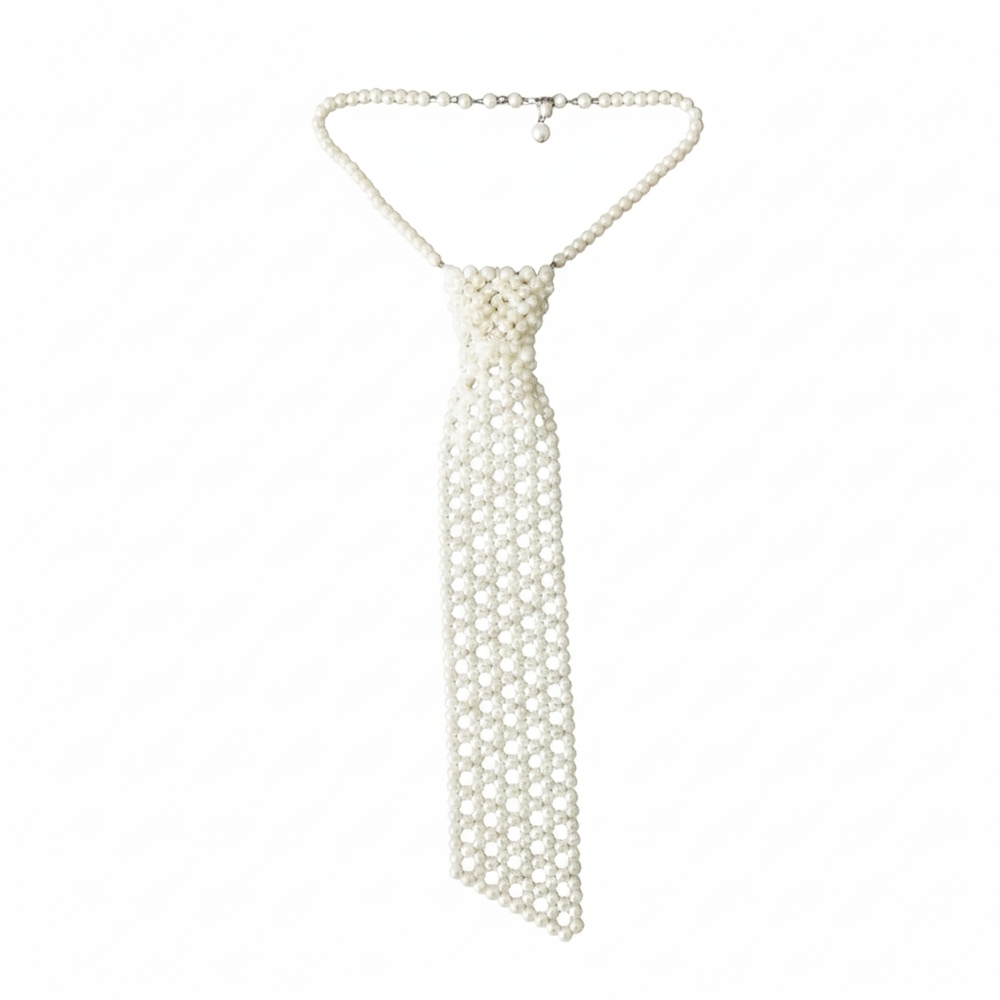 🛑SOLD🛑 Vintage 14-17" Pearl Tie Necktie Necklace Hong Kong Faux Handmade - Picture 12 of 12